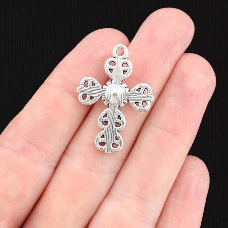 2 Cross Silver Tone Charms With Inset Rhinestones - SC842