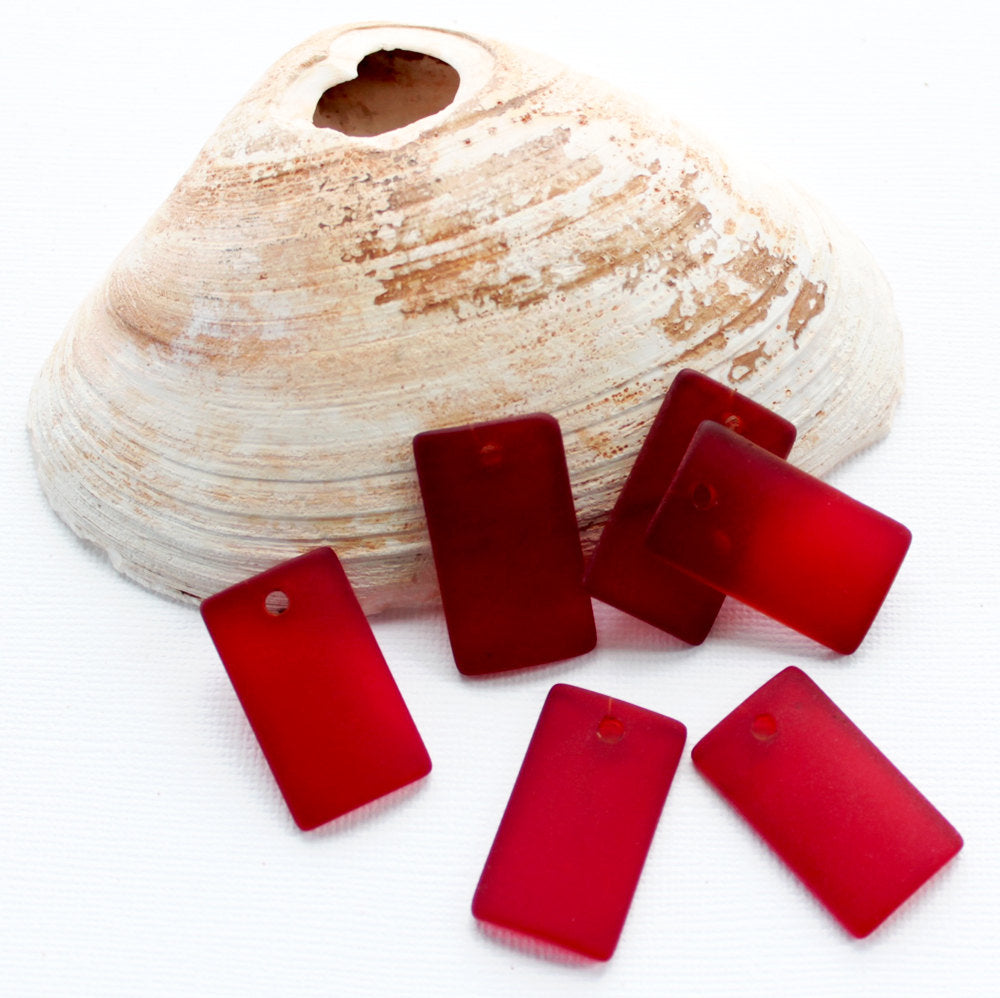 2 breloques en verre de mer de culture rectangle incurvé bleu aqua - U073