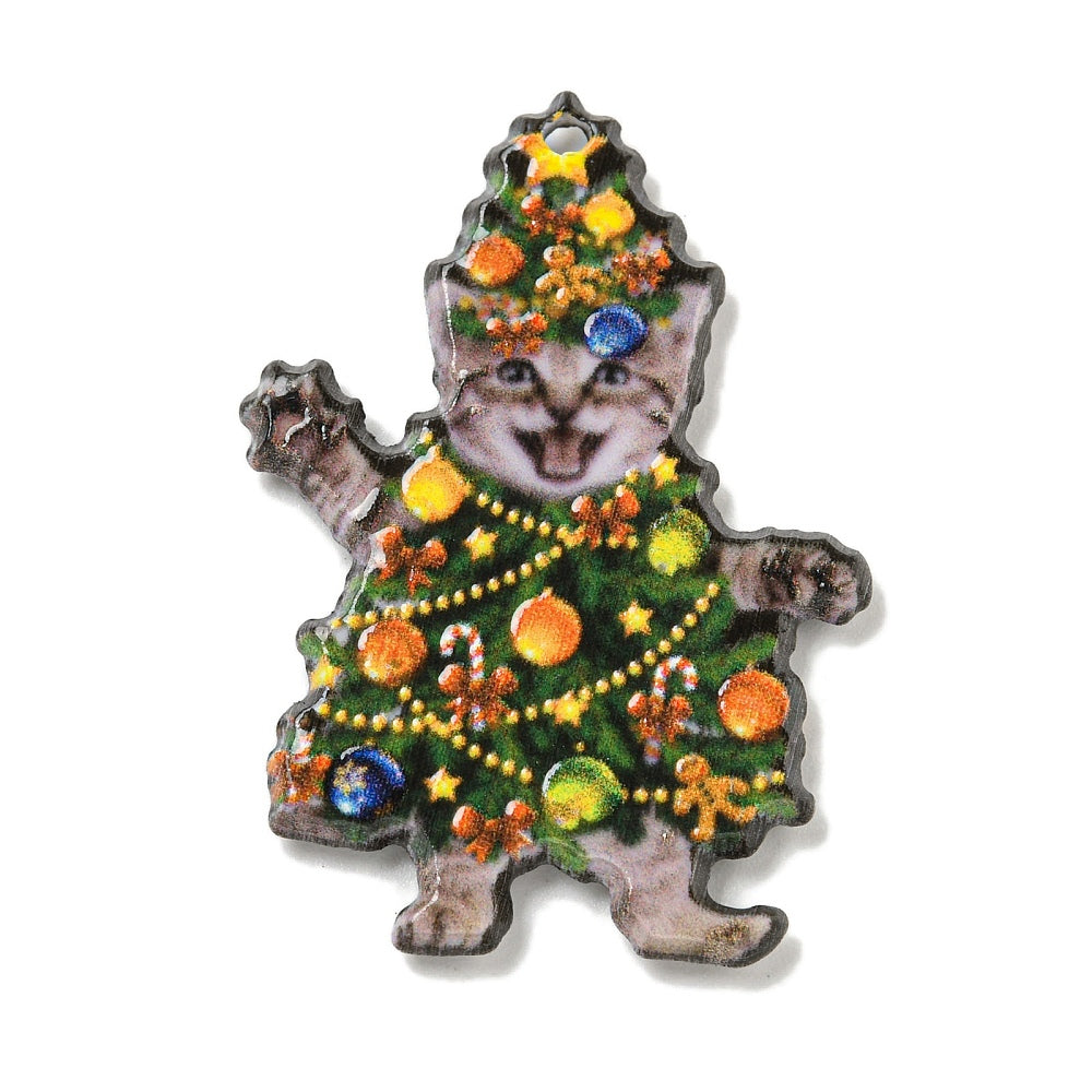 2 Dancing Cat Christmas Tree Acrylic Charms - K183