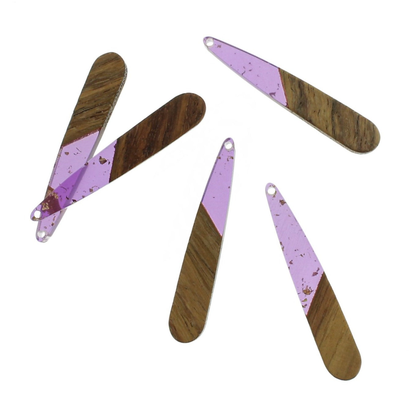 2 Drop Charms - Wood and Resin - Choose Your Color - 44mm