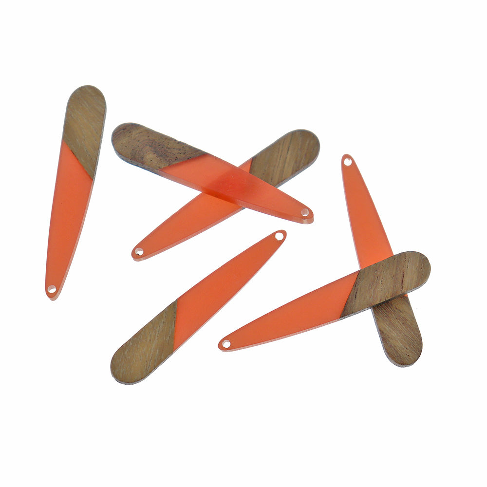 2 Drop Charms - Wood and Resin - Choose Your Color - 44mm