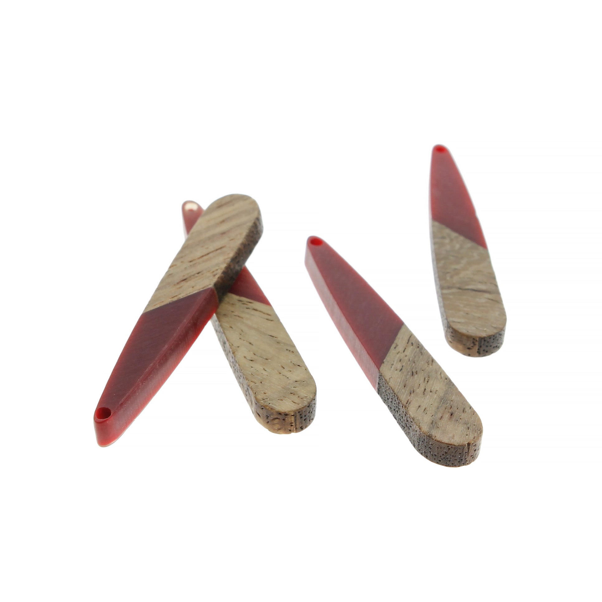 2 Drop Charms - Wood and Resin - Choose Your Color - 44mm