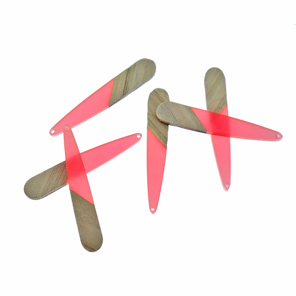 2 Drop Charms - Wood and Resin - Choose Your Color - 44mm