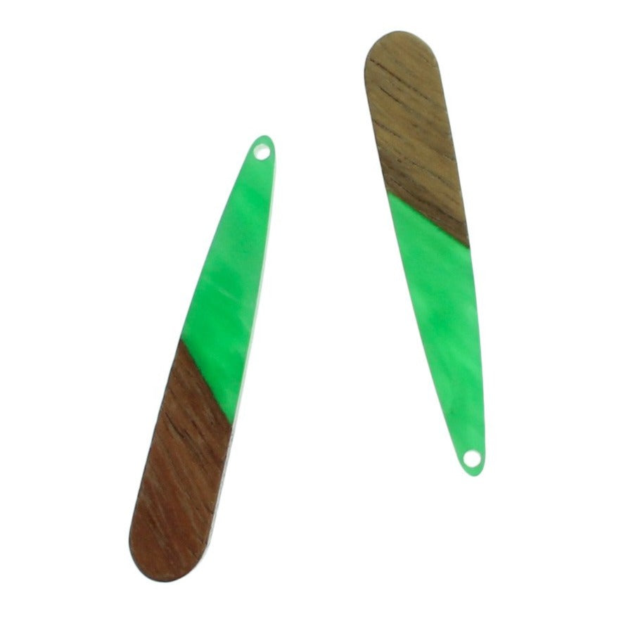 2 Drop Charms - Wood and Resin - Choose Your Color - 44mm