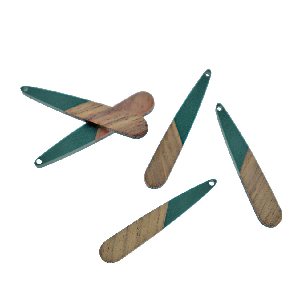 2 Drop Charms - Wood and Resin - Choose Your Color - 44mm