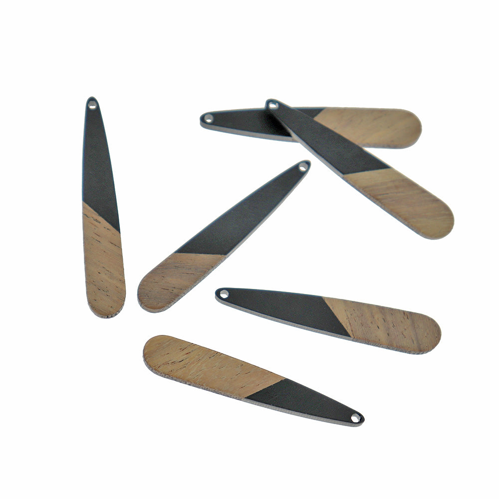 2 Drop Charms - Wood and Resin - Choose Your Color - 44mm