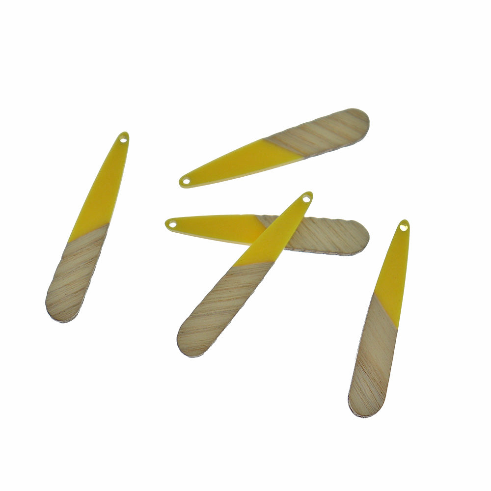 2 Drop Charms - Wood and Resin - Choose Your Color - 44mm