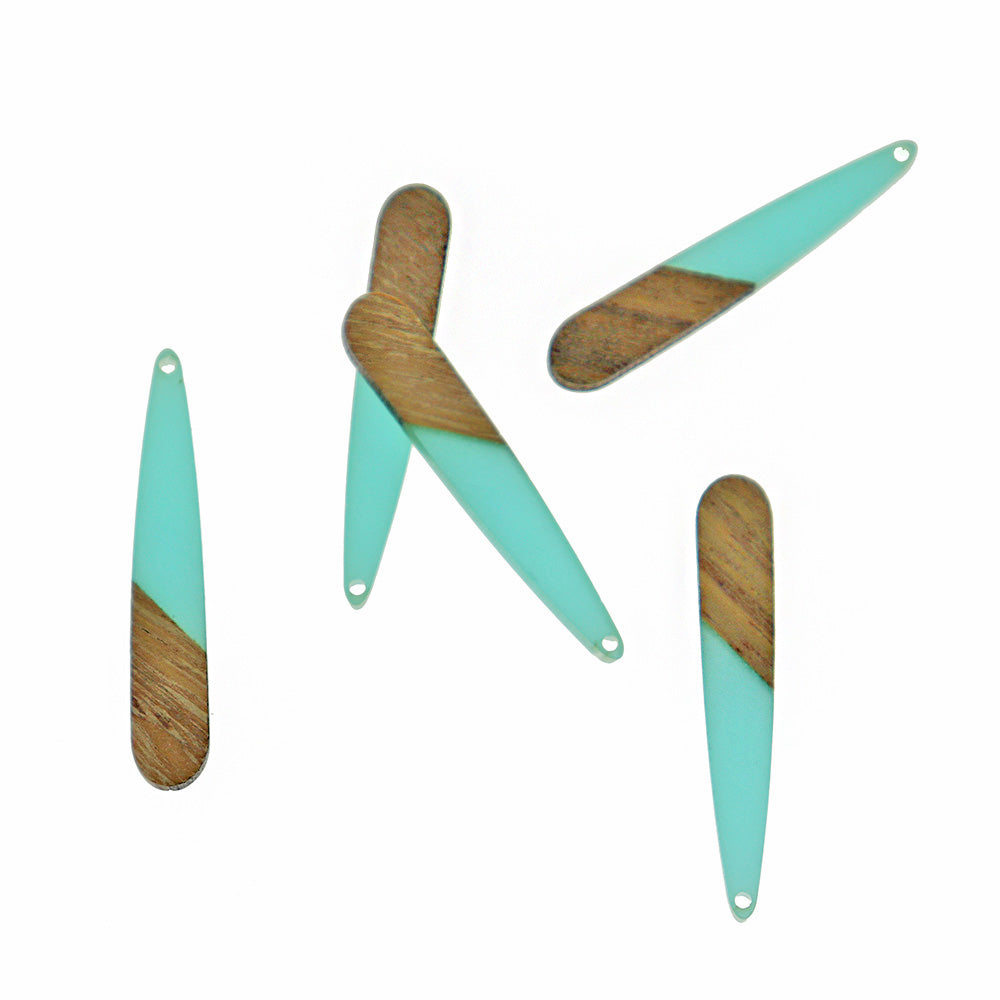 2 Drop Charms - Wood and Resin - Choose Your Color - 44mm