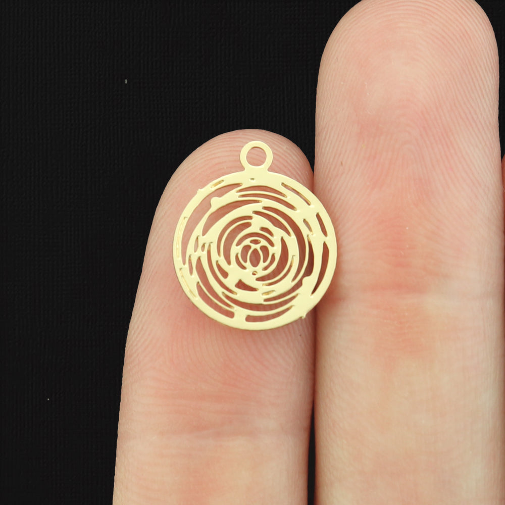 2 Filigree Hollow Round Maze Design Plated Brass Charms - Choose Your Tone
