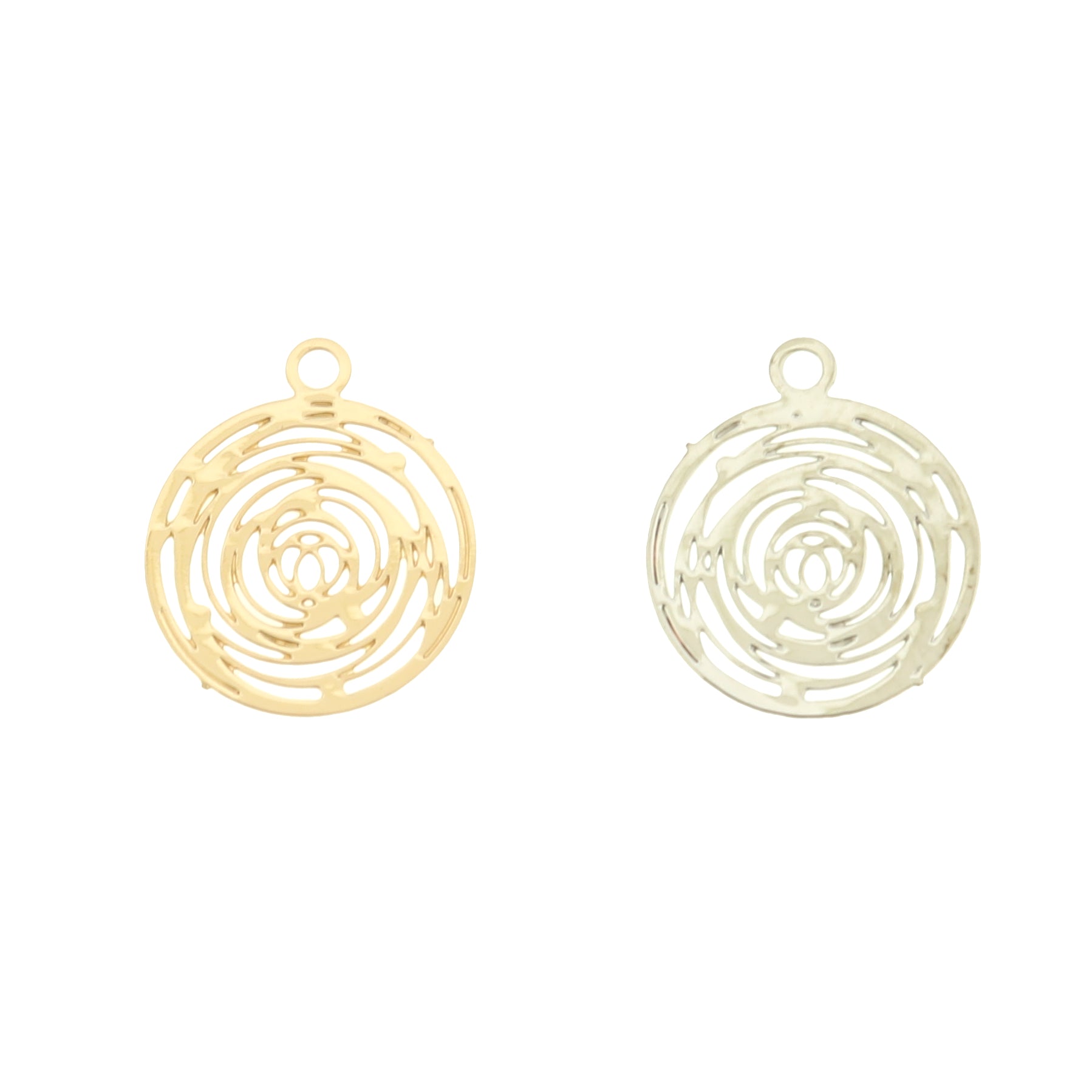 2 Filigree Hollow Round Maze Design Plated Brass Charms - Choose Your Tone
