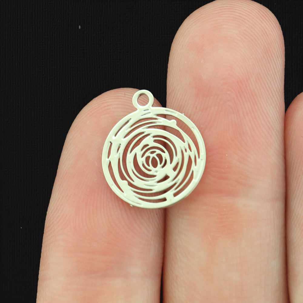 2 Filigree Hollow Round Maze Design Plated Brass Charms - Choose Your Tone