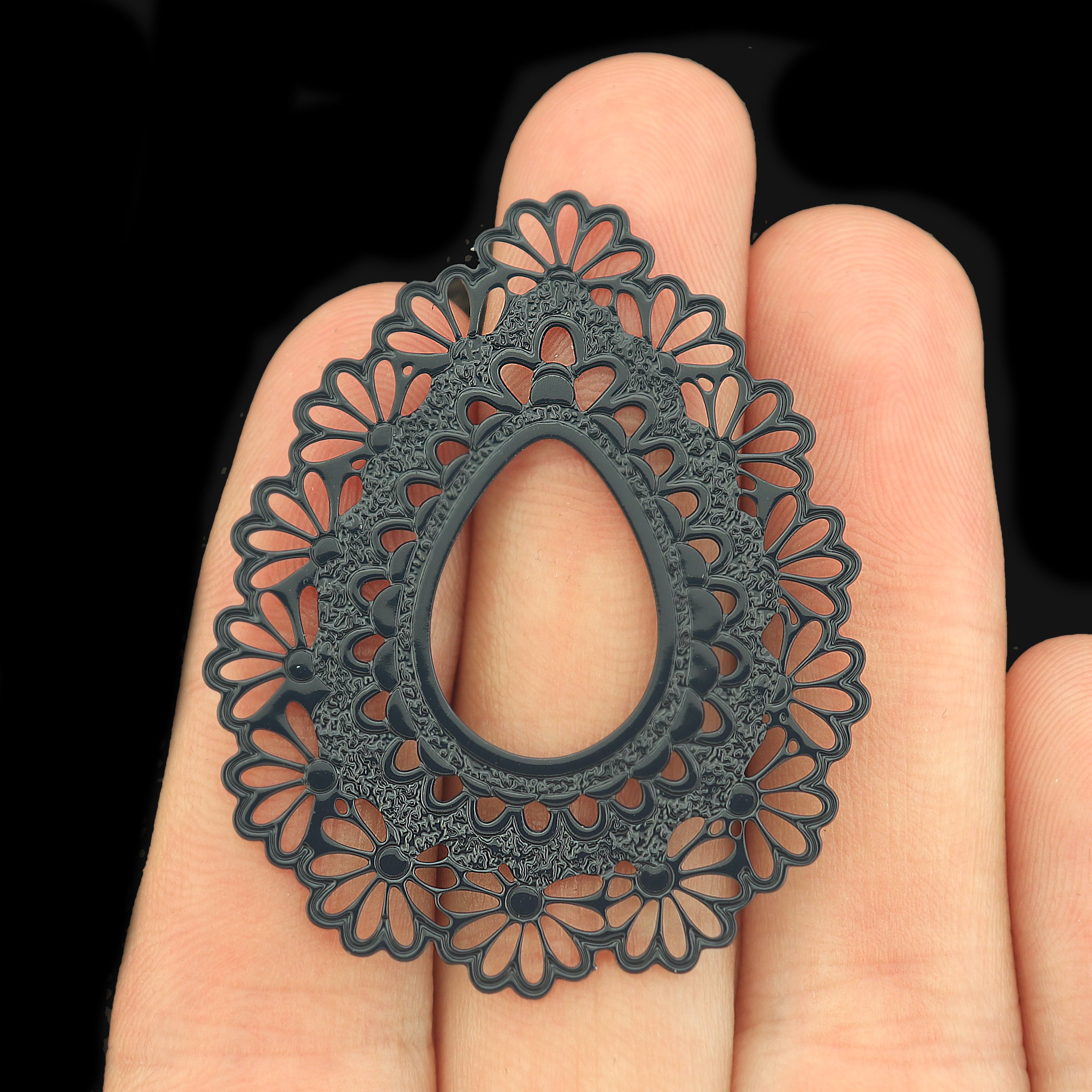 2 Filigree Teardrop Enamel Charms - Choose From 5 Colors!