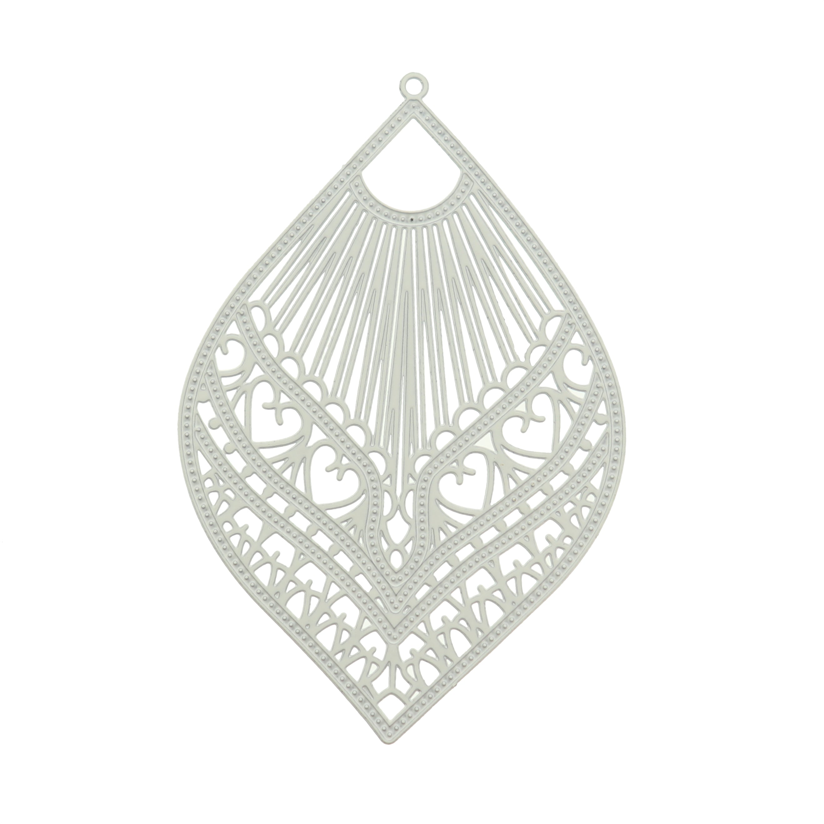 2 Filigree Teardrop White Enamel Charms - E1420
