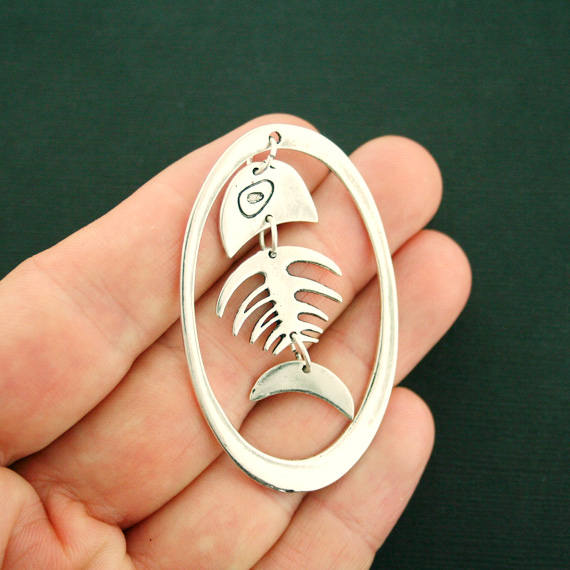 2 Fish Bone Antique Silver Tone Charms - SC7333
