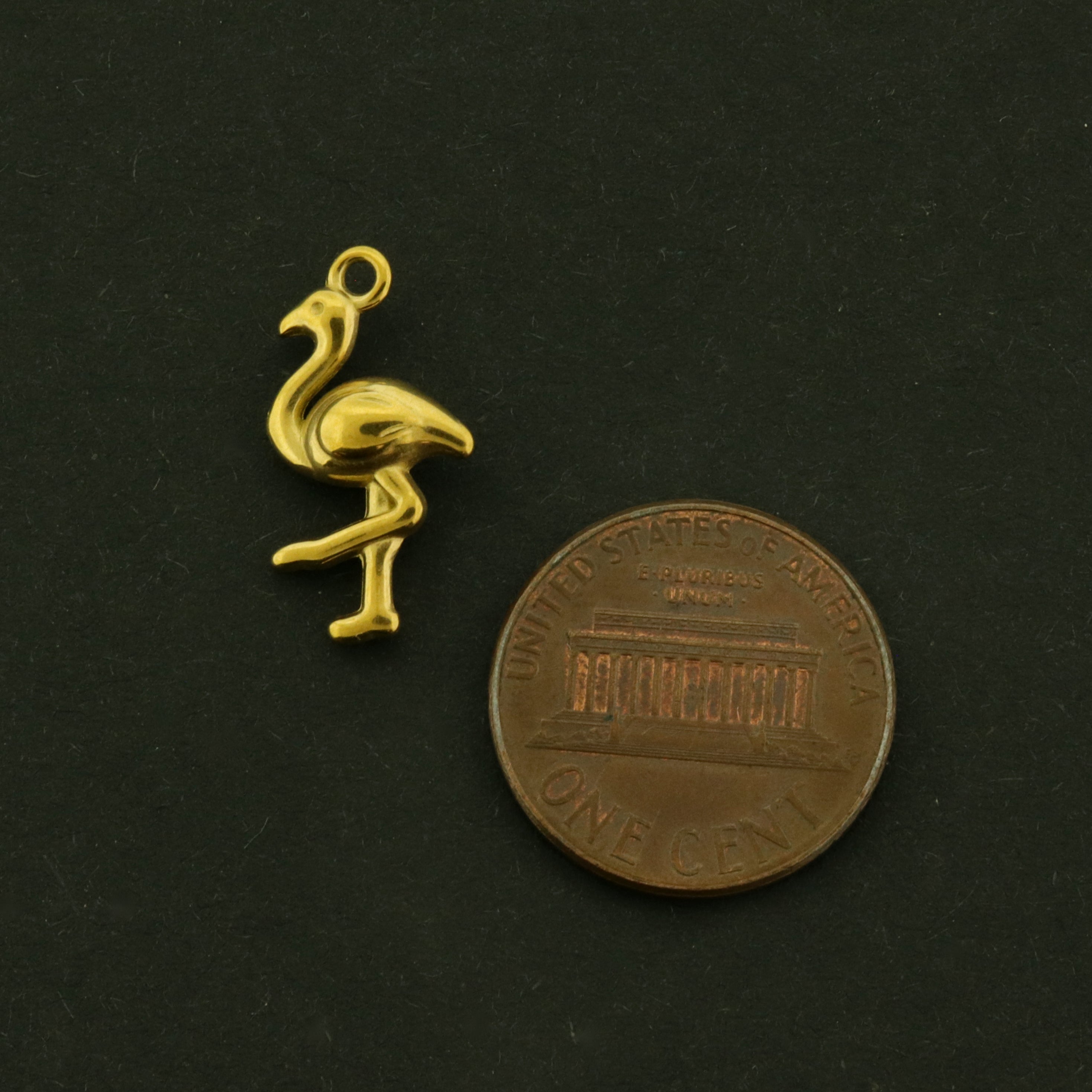 2 Flamingo 3D Charms - 18k Gold Plated Stainless Steel - GLD1071