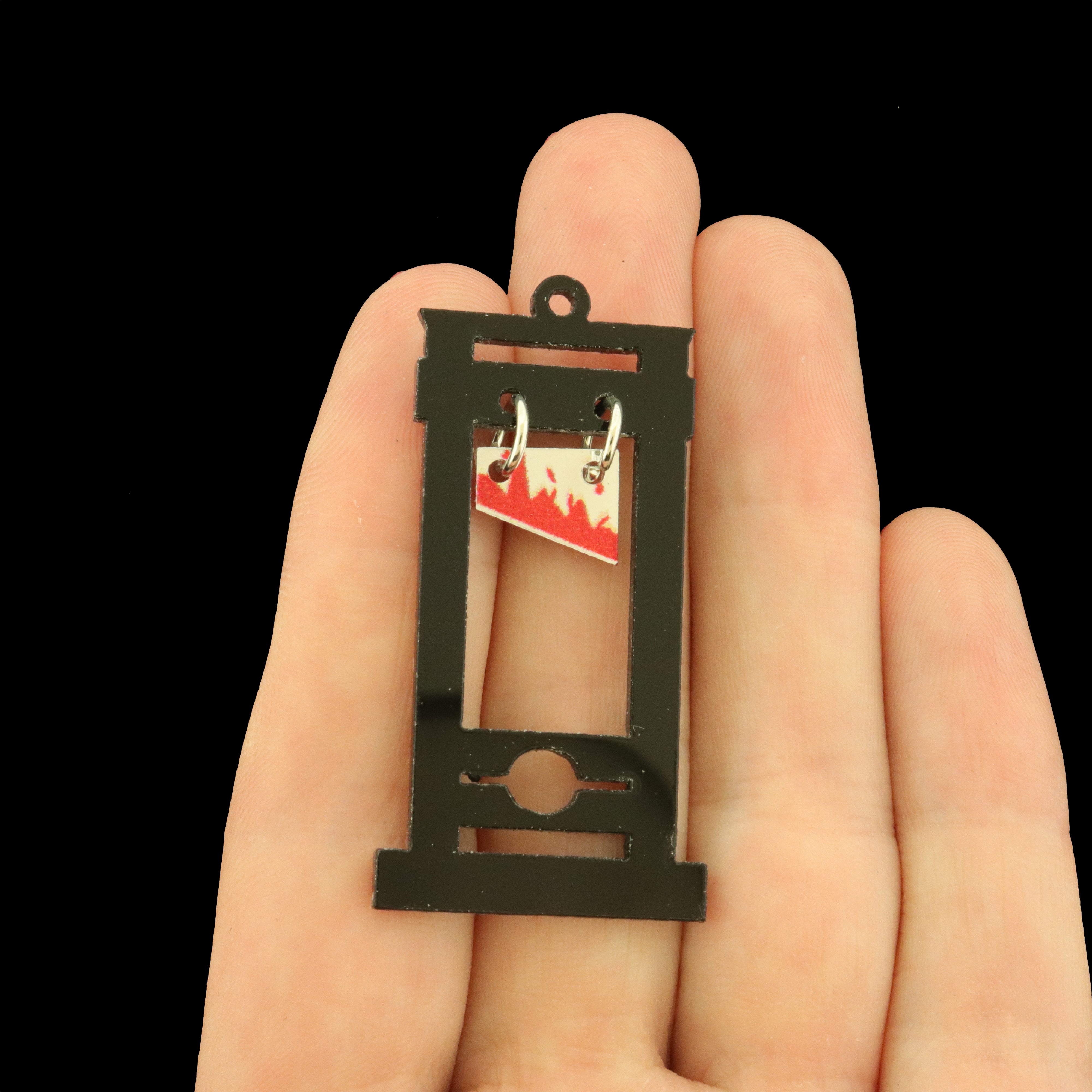 2 Guillotine Acrylic Charms with Bloody Blade - K083