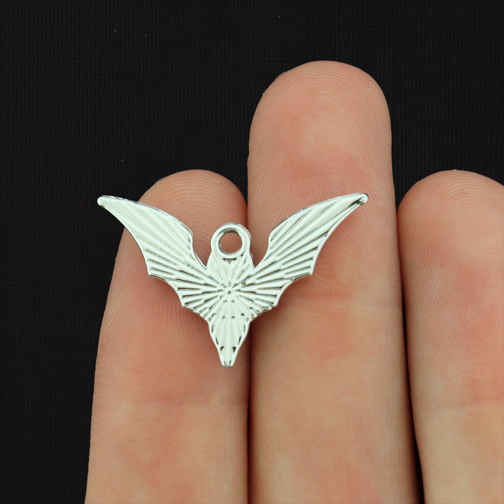2 Halloween Bat Silver Tone Enamel Charms - E167