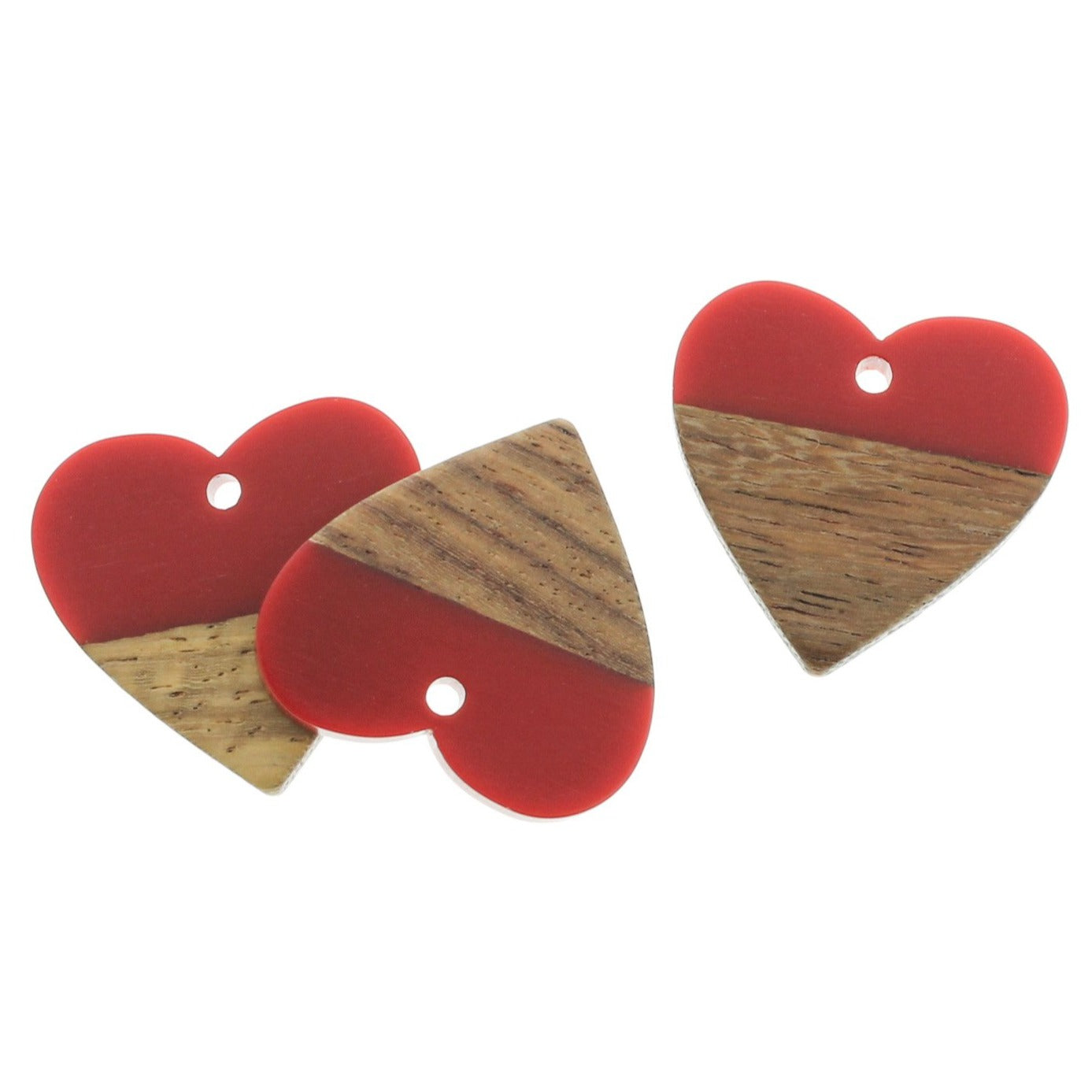 2 Breloques Coeur Bois Naturel et Résine Rose 25mm - WP006