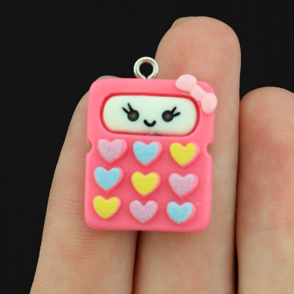 2 Hot Pink Calculator Resin Charms 3D - K106