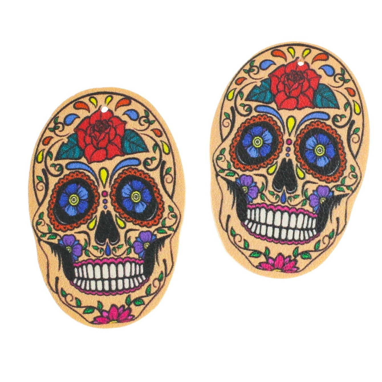 2 Imitation Leather Skull Oval Pendants - Choose Your Color!