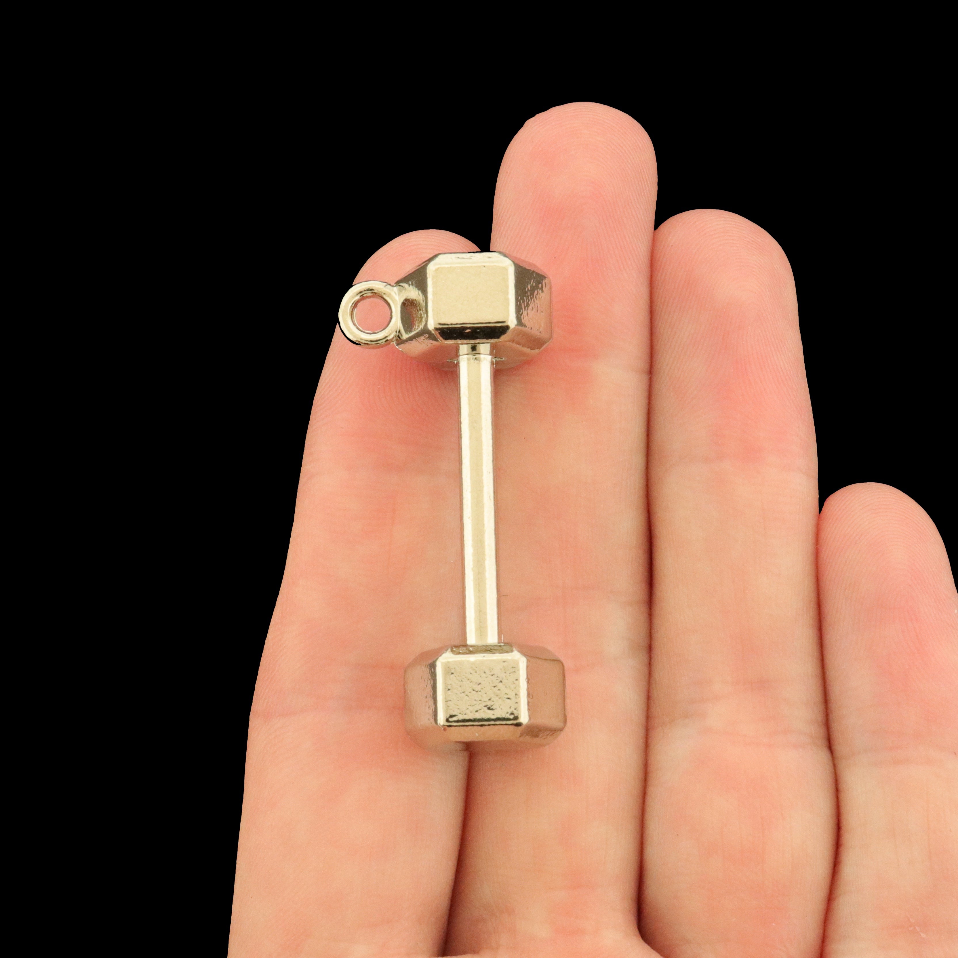 2 Large Dumbbell Antique Silver Tone Charms 3D - SC160