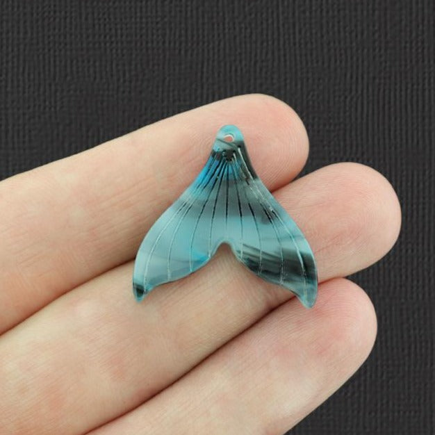 2 breloques queue de sirène en résine acétate rose - K198