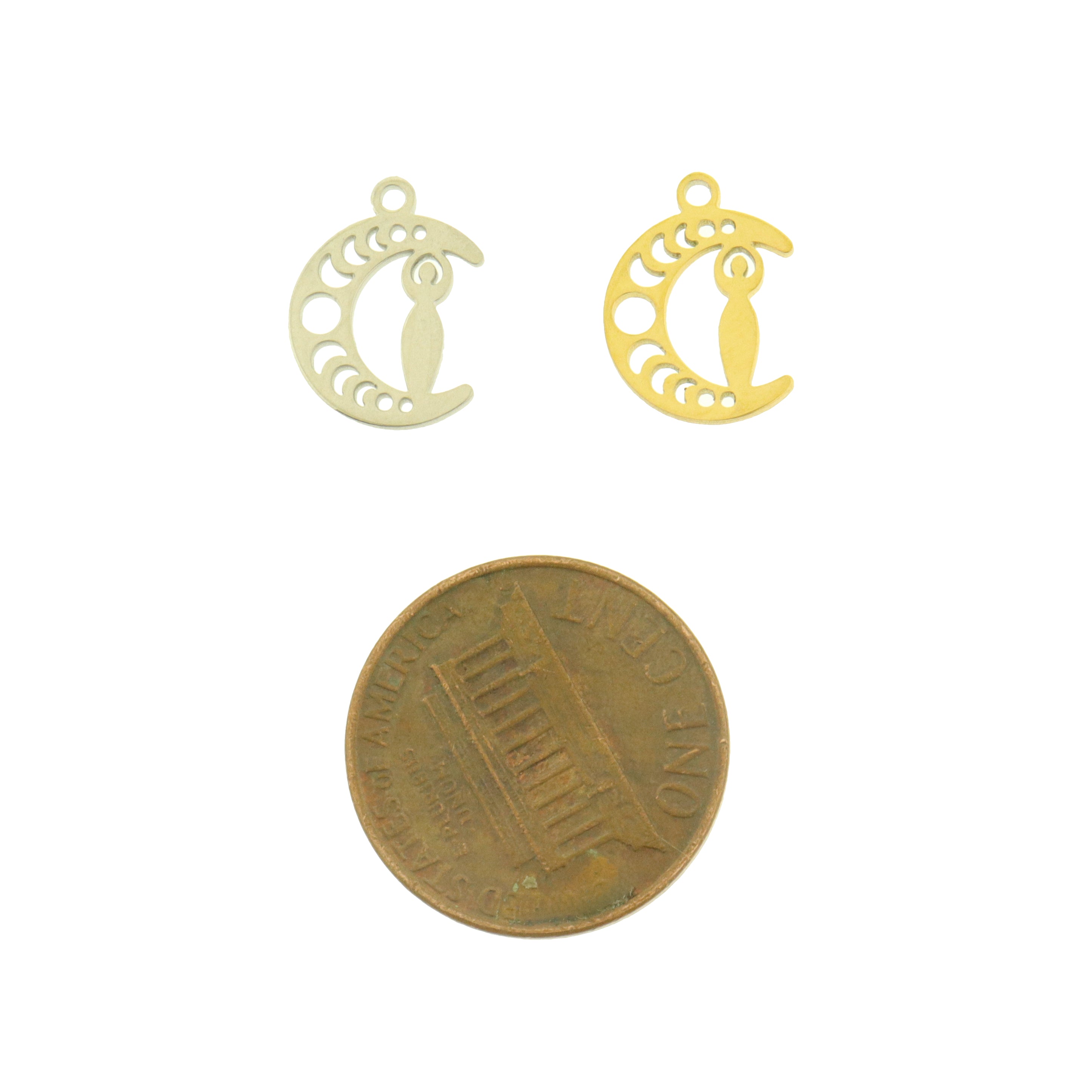 2 Moon Phases Fertility Goddess Stainless Steel Charms 2 Sided - Choose Your Tone!