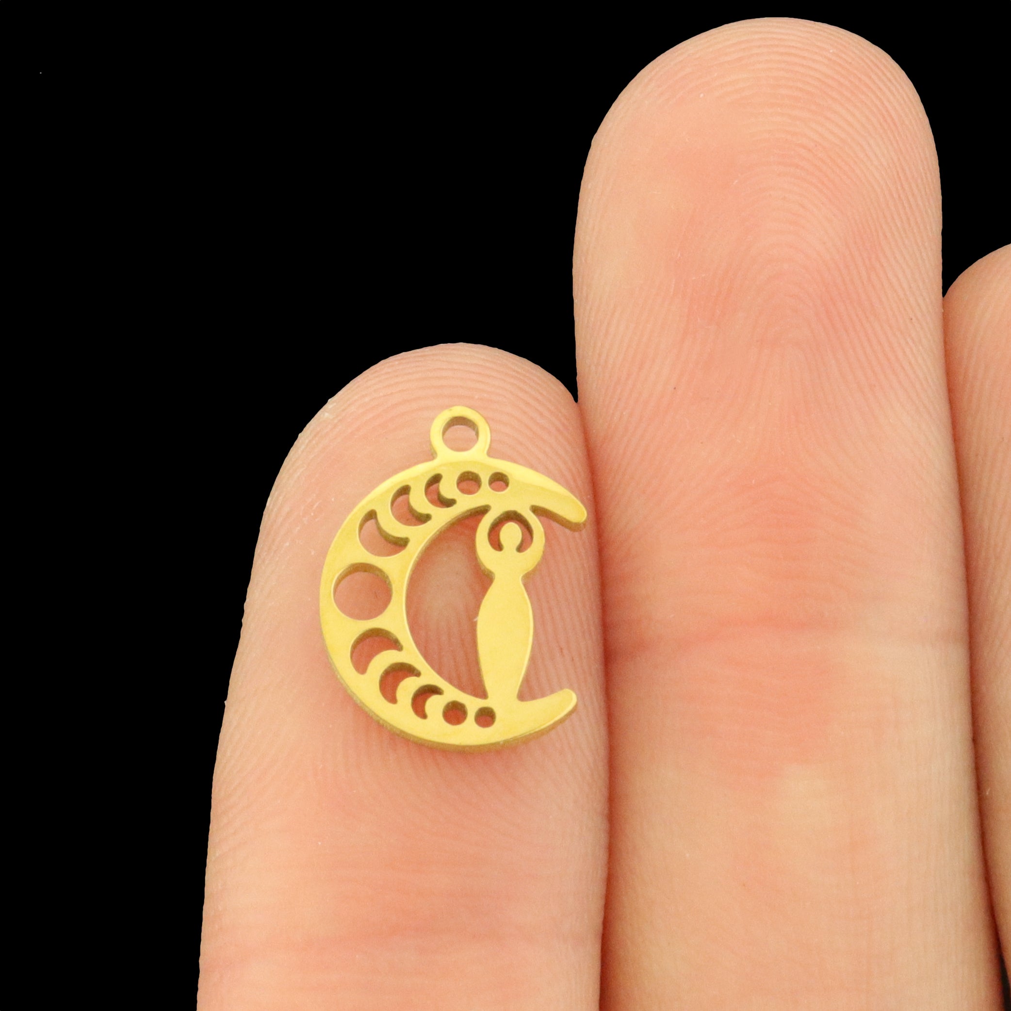 2 Moon Phases Fertility Goddess Stainless Steel Charms 2 Sided - Choose Your Tone!