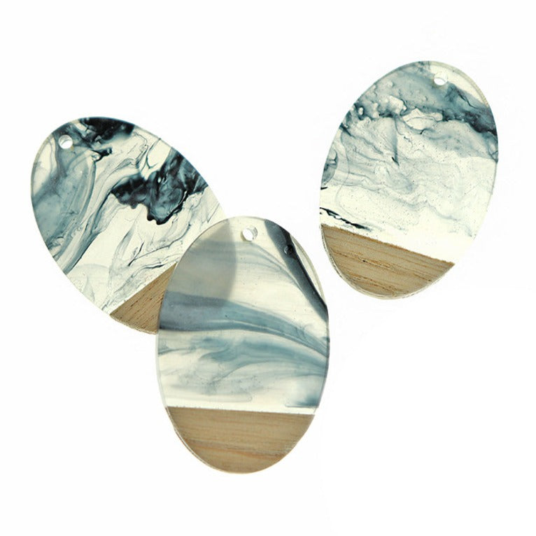 2 Oval Natural Wood and Resin Charms - Choose Your Color!