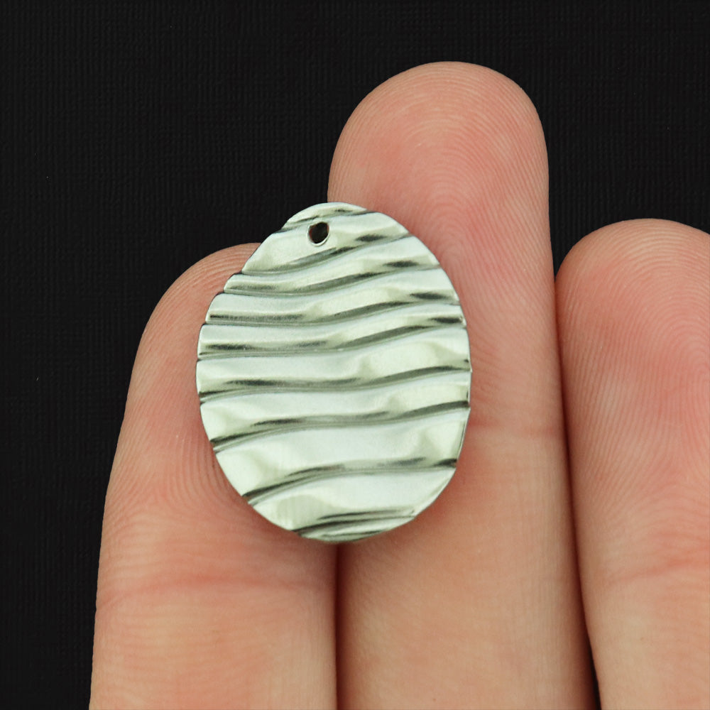 2 Oval Wave Stainless Steel Charm - Choose Your Tone