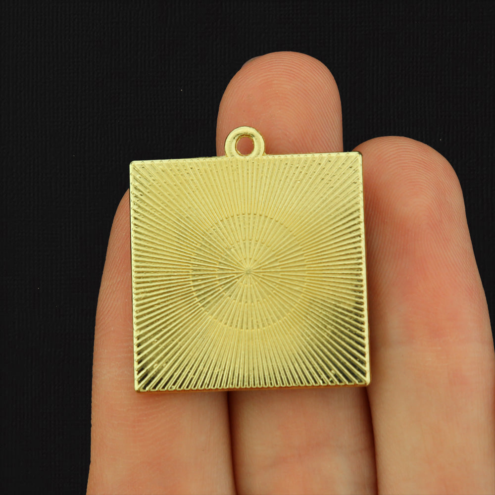 2 Painting Gold Tone Enamel Charms - E269