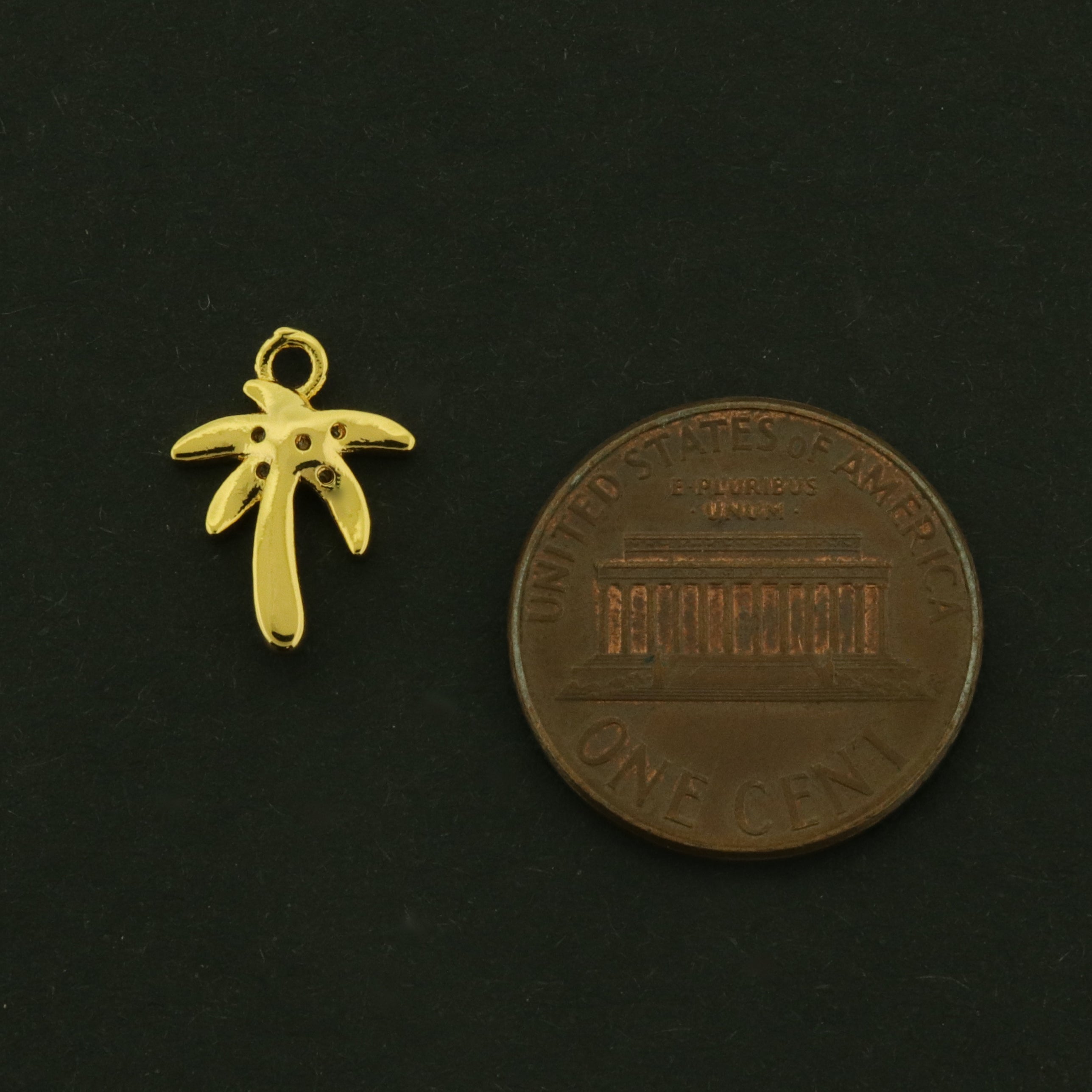 2 Palm Tree Charms - 18k Plated Brass with CZs - Beach Pendant - GLD1078
