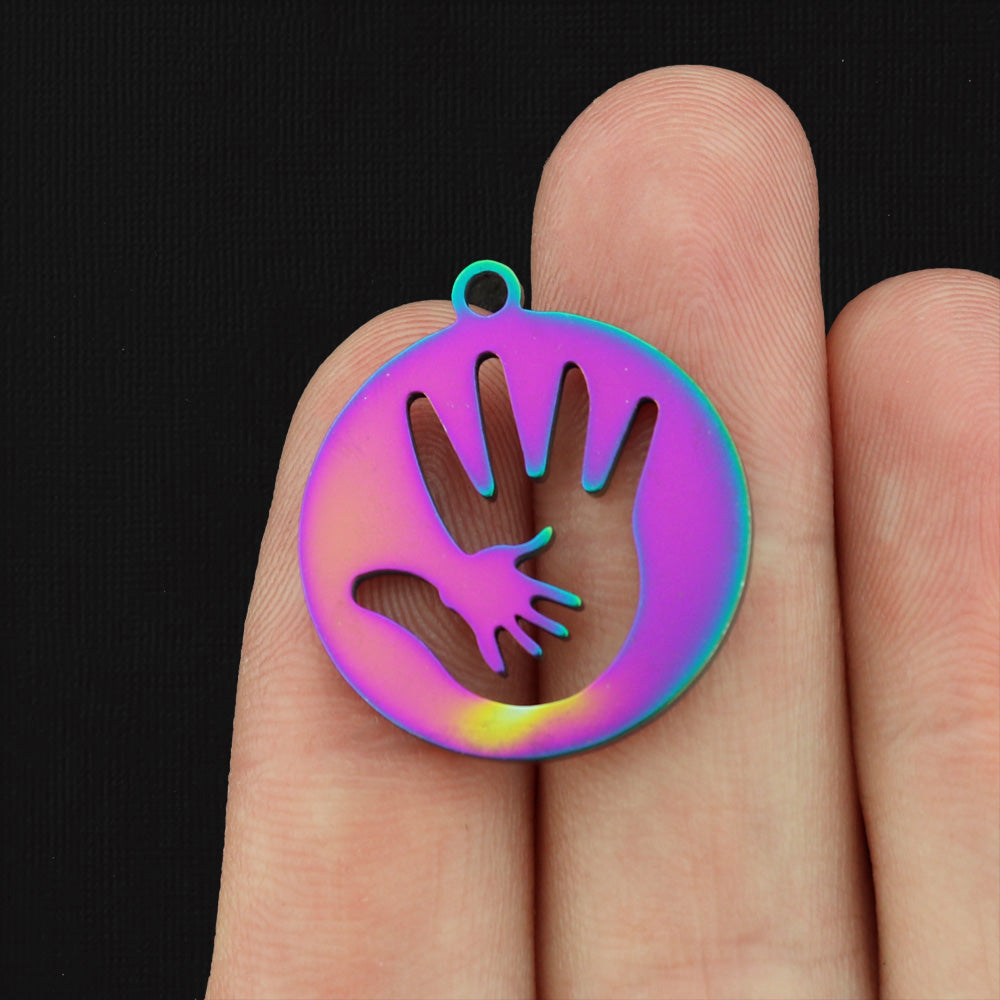 2 Parent and Child Hand Stainless Steel Charms - Choose Your Tone