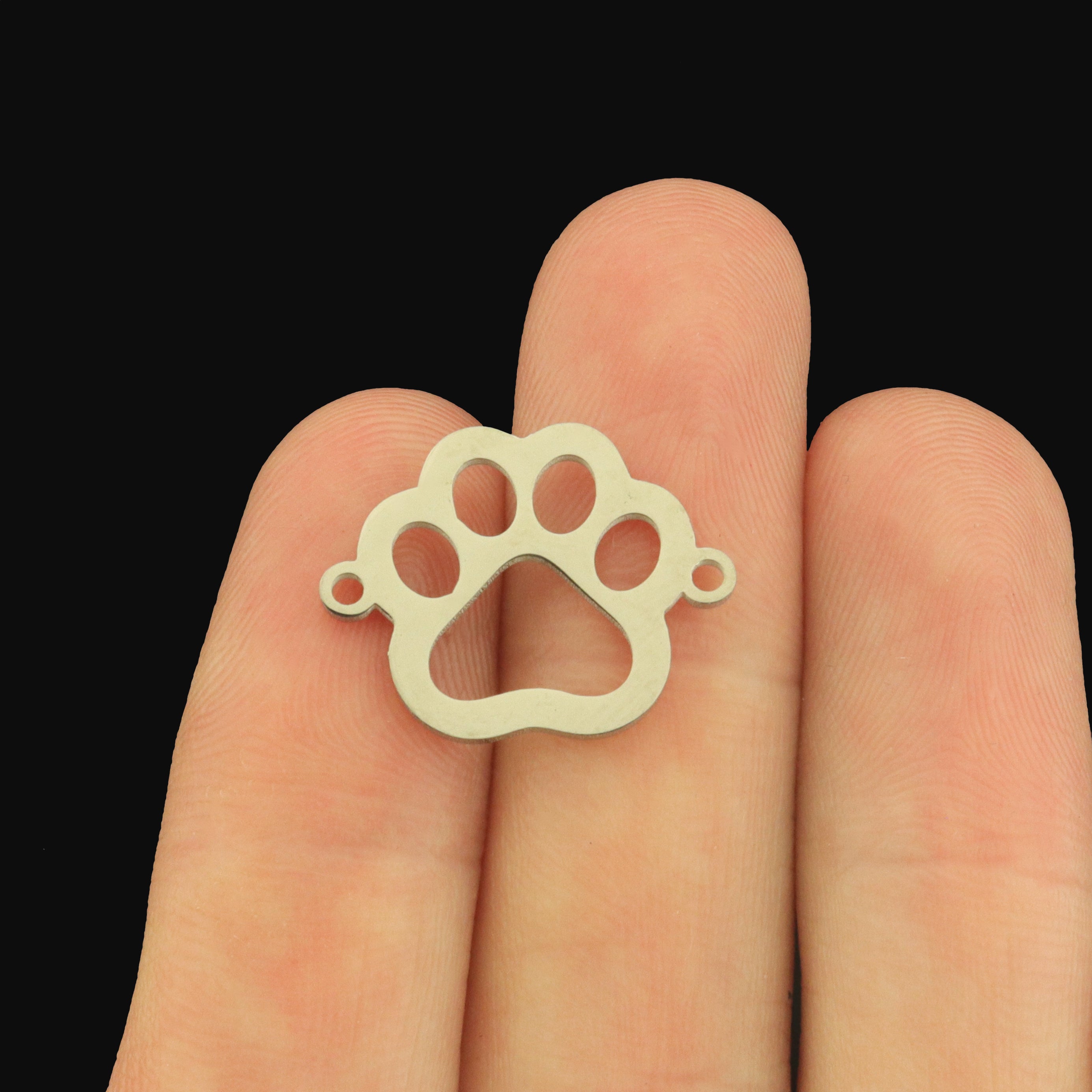 2 Paw Print Connector Stainless Steel Charms - Choose Your Color!