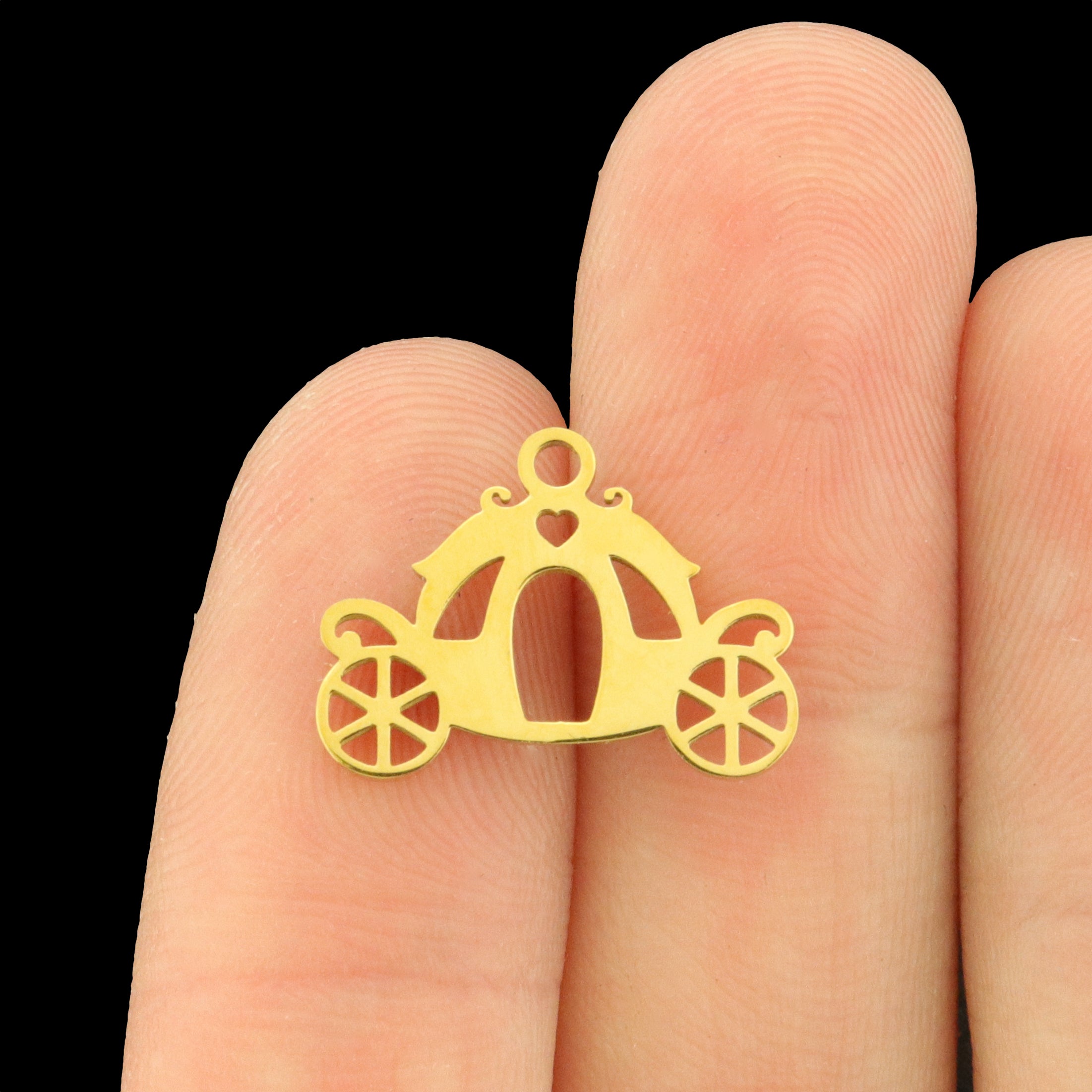2 Pumpkin Carriage Stainless Steel Charms 2 Sided - Choose Your Tone!