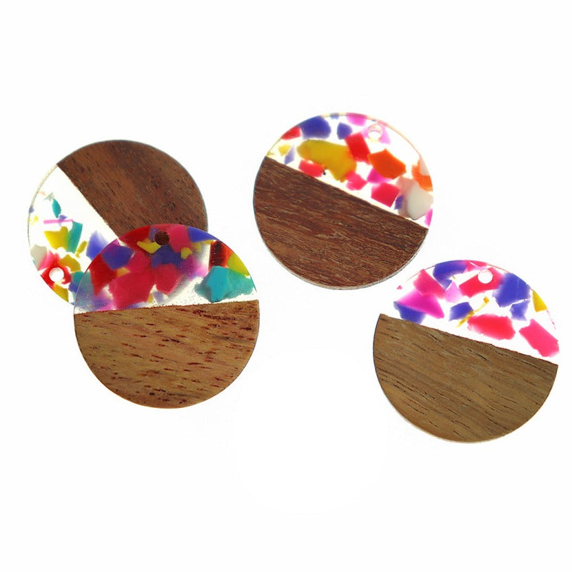 2 Round Natural Wood and Resin Charms - Choose Your Color!