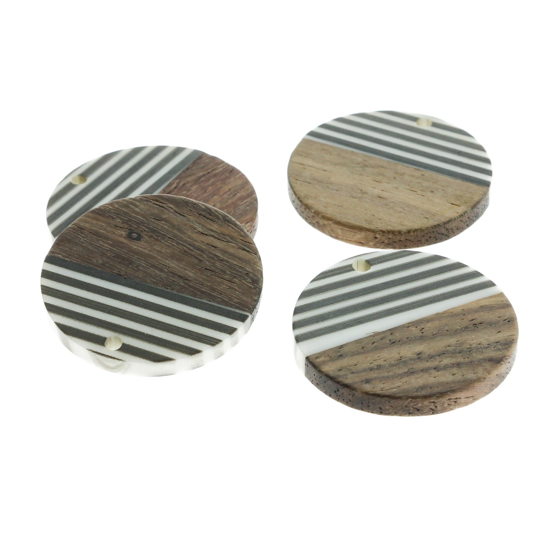 2 Round Natural Wood and Resin Charms - Choose Your Color!