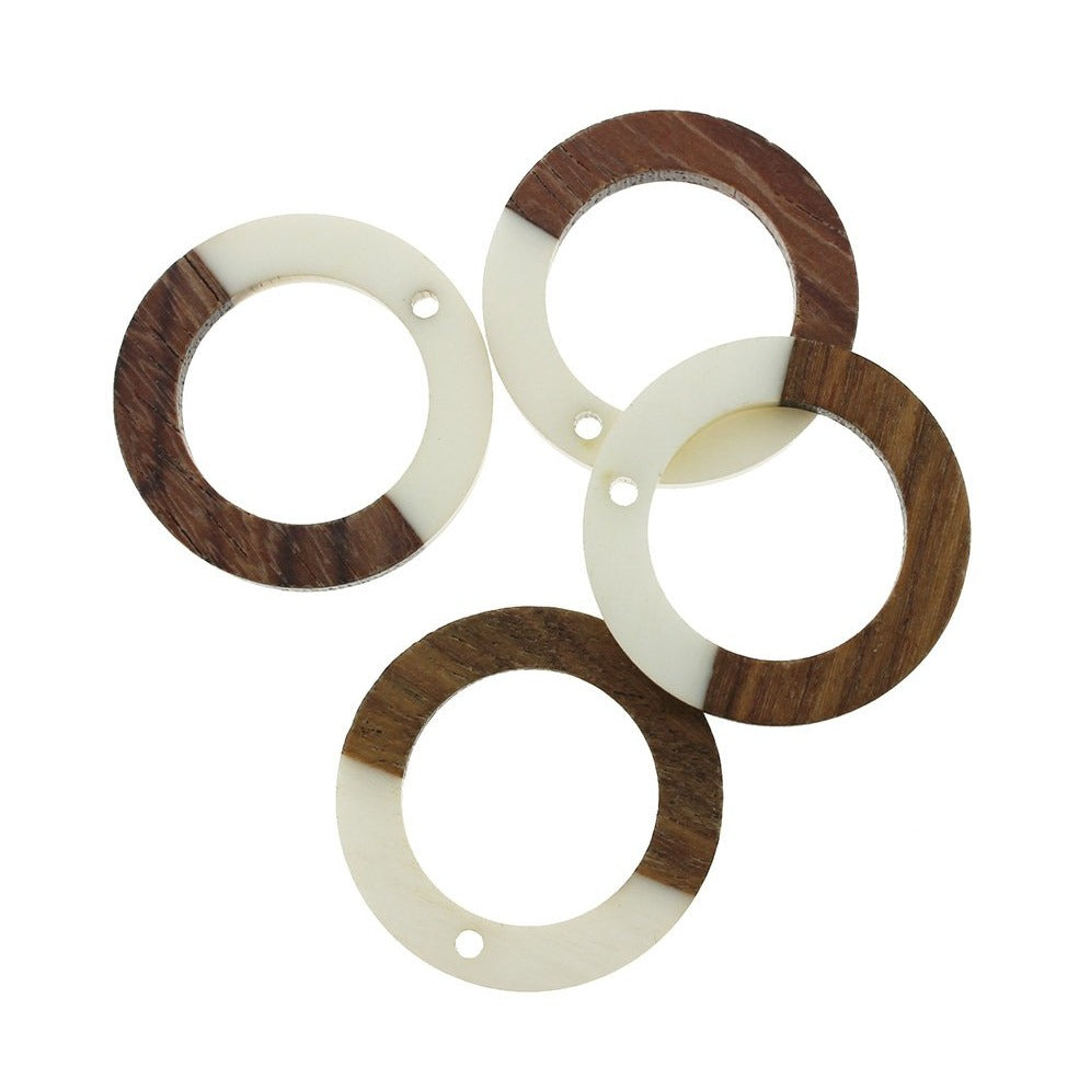 2 Round Natural Wood and Resin Charms - Choose Your Color!
