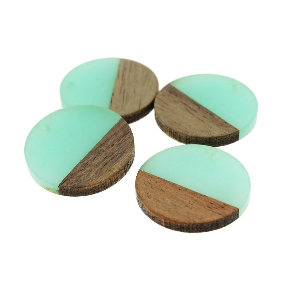 2 Round Natural Wood and Resin Charms - Choose Your Color!