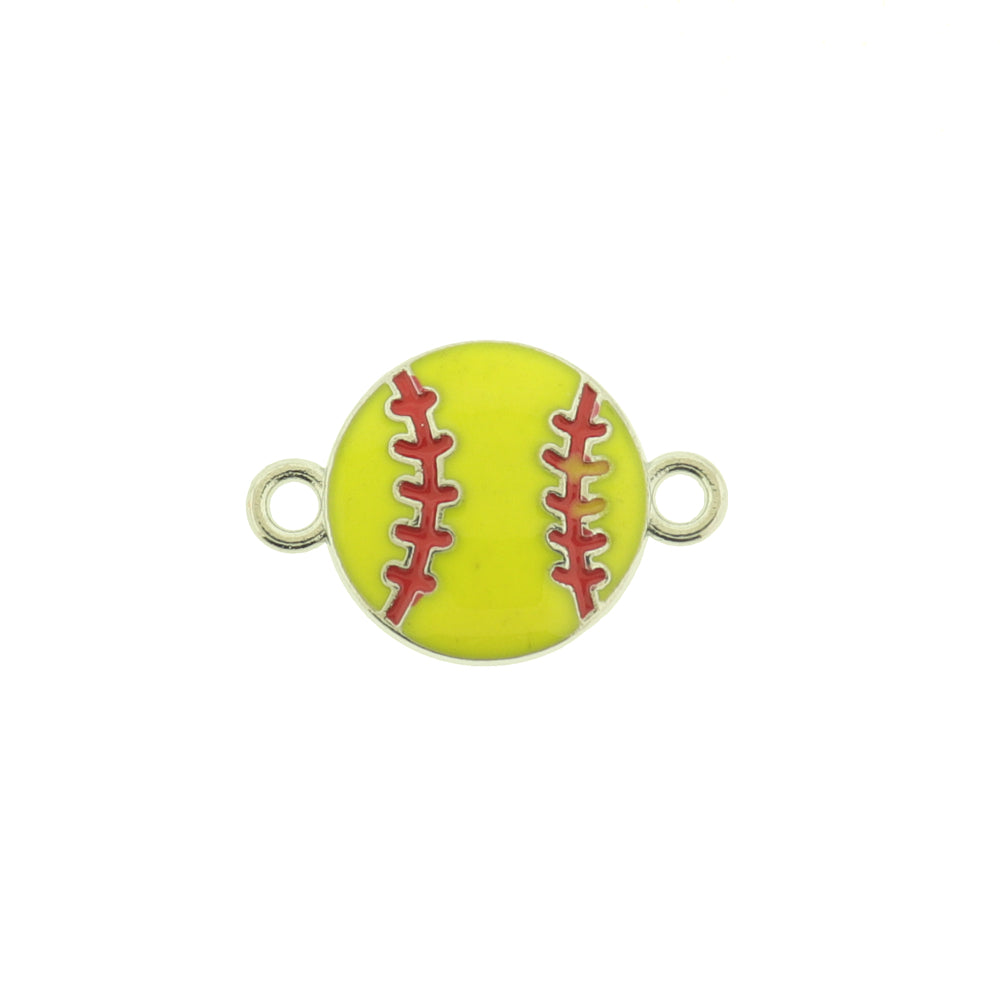 2 Breloques connecteurs émail couleur argent pour softball - E582