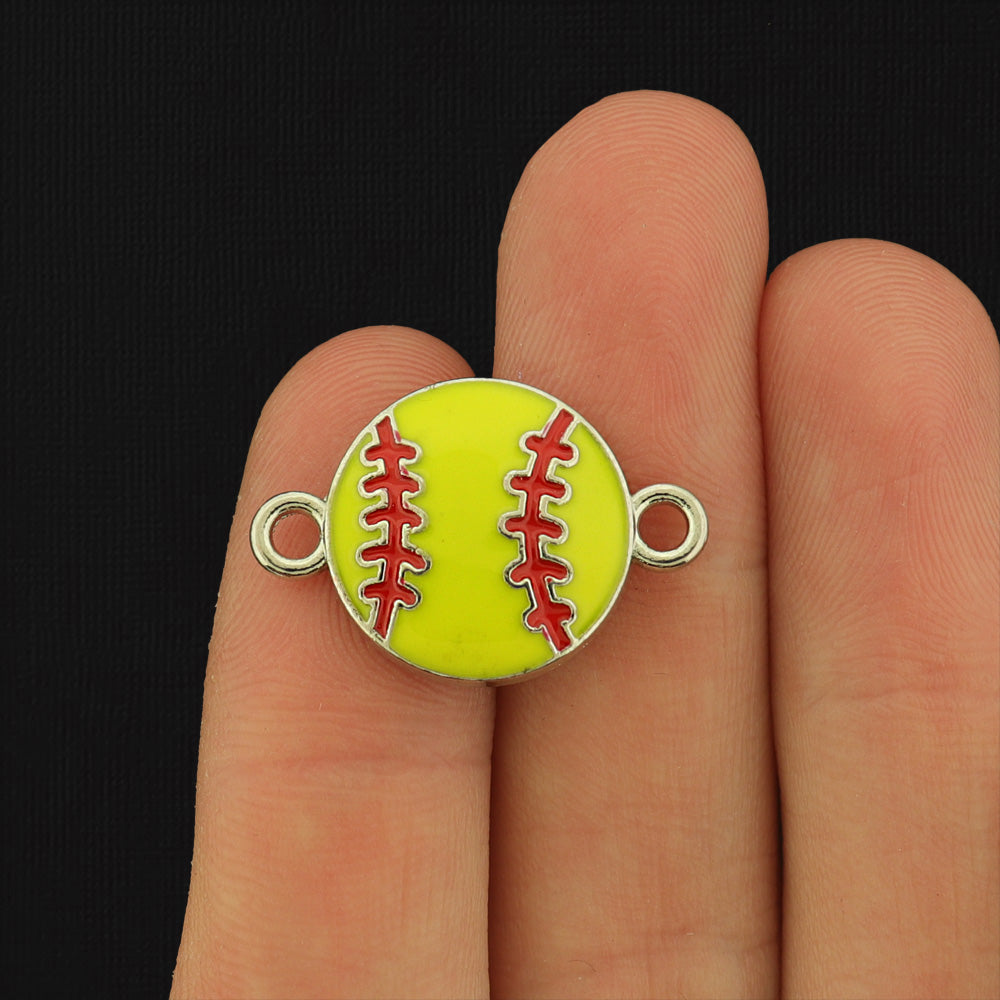 2 Softball Silver Tone Enamel Connector Charms - E582