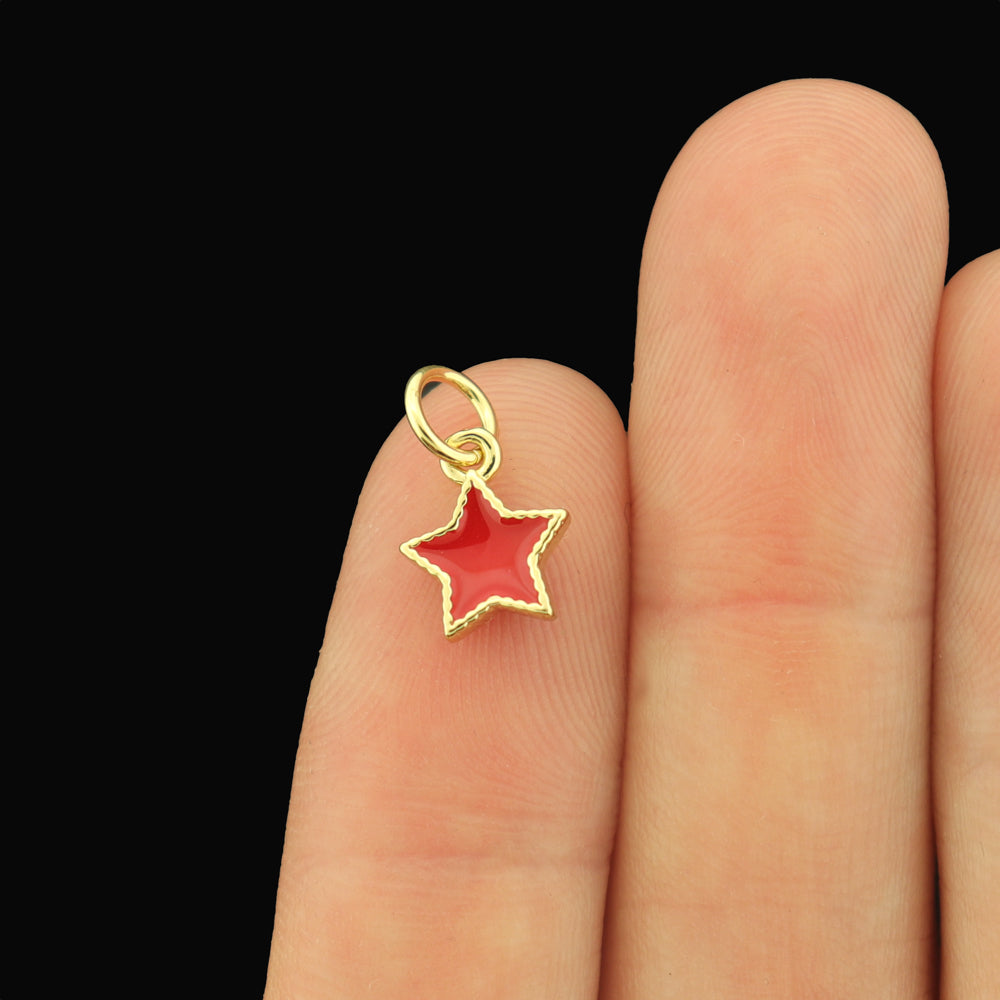 2 Star Gold Plated Copper Enamel Charms - Choose Your Color