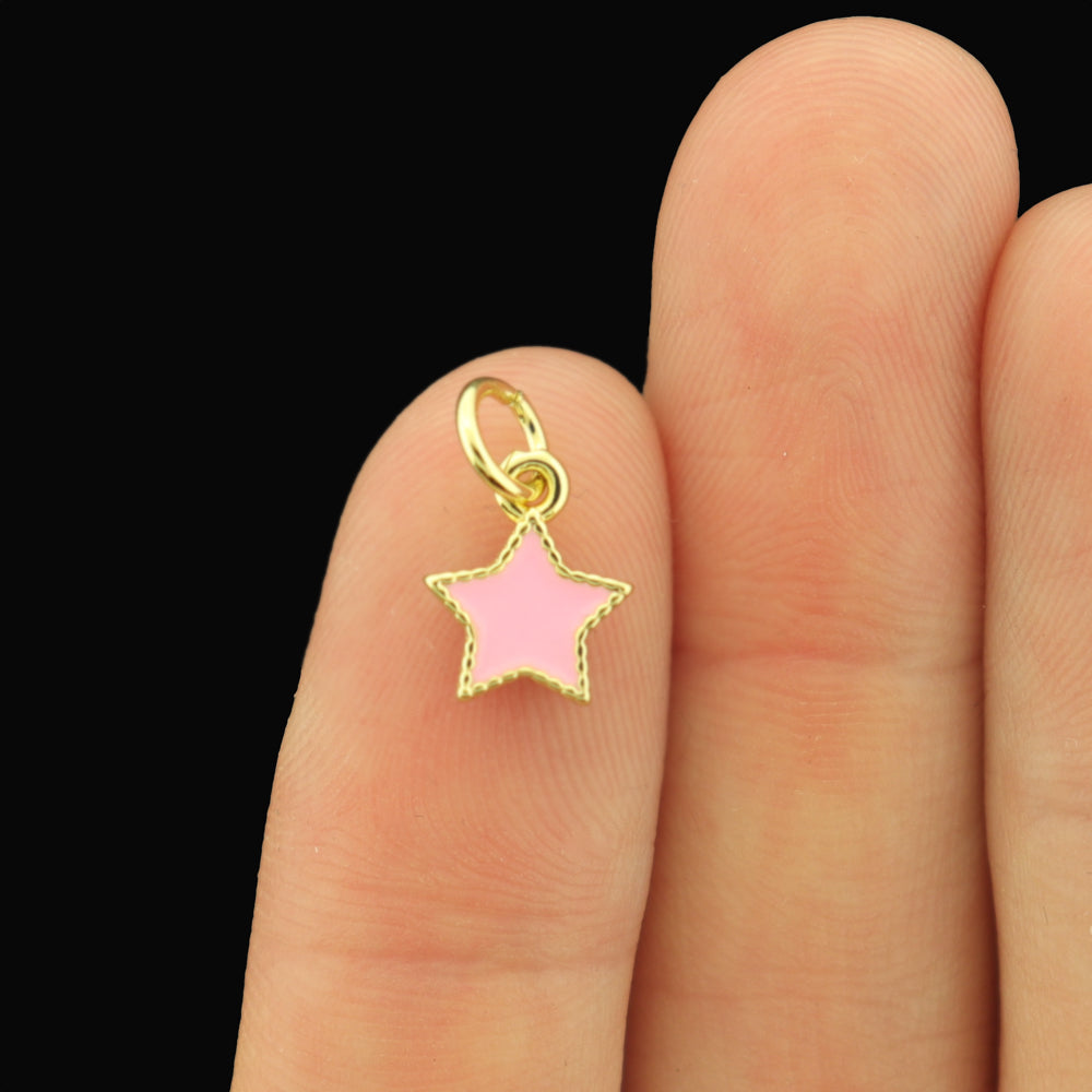 2 Star Gold Plated Copper Enamel Charms - Choose Your Color