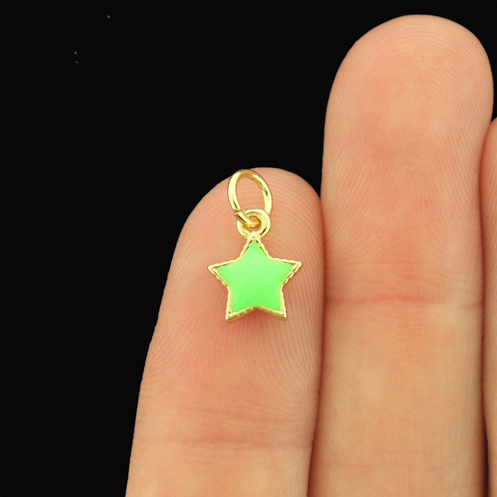 2 Star Gold Plated Copper Enamel Charms - Choose Your Color