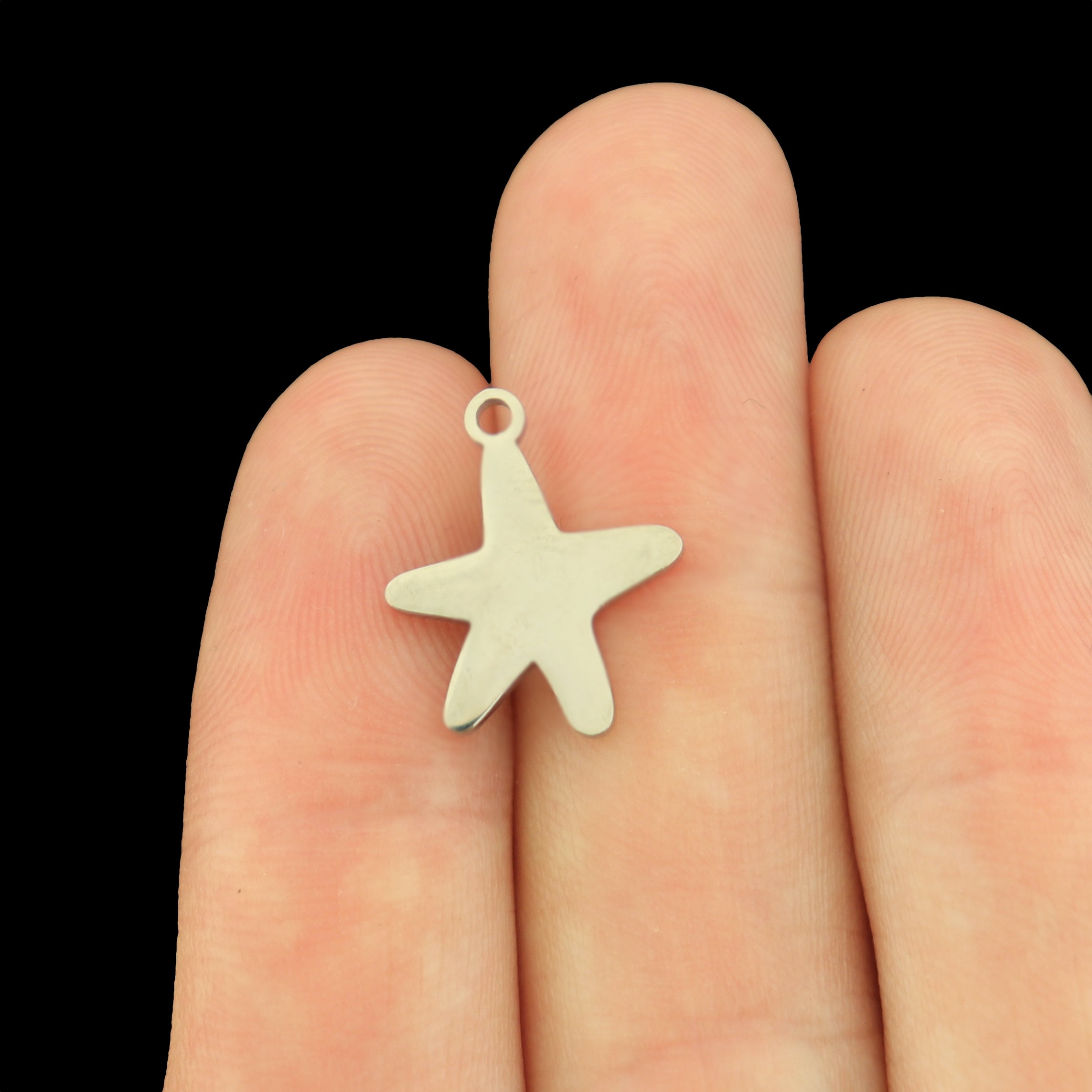 2 Starfish Stainless Steel Orange Enamel Charms - SSP731