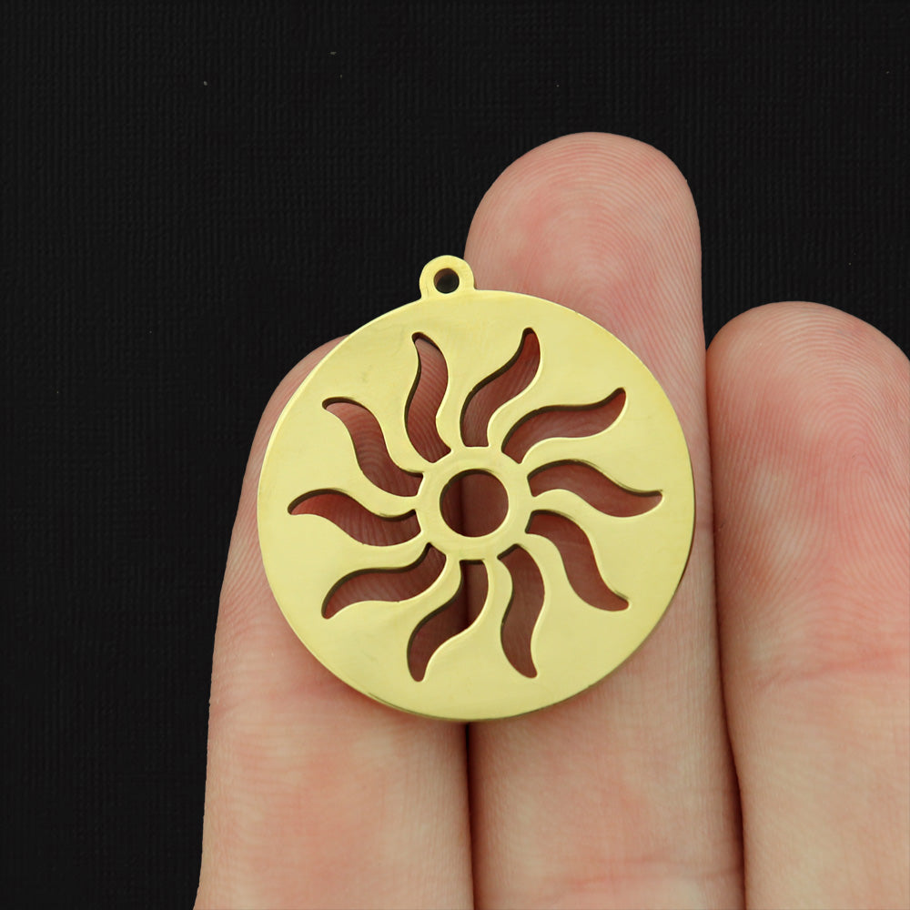 2 Sun Cut Out Stainless Steel Charm 2 Sided - Choose Your Tone