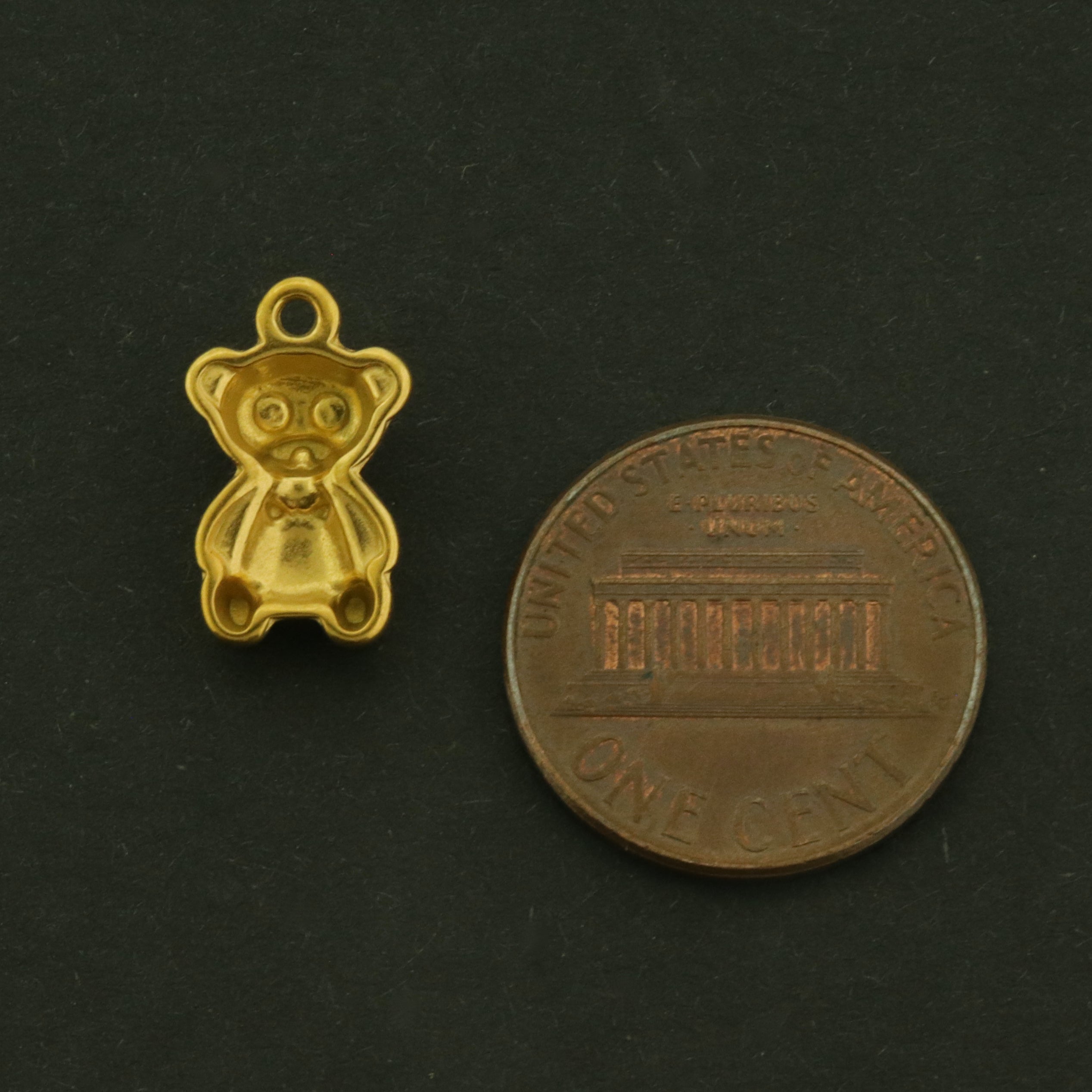 2 Teddy Bear Charms - 18k Gold Plated Stainless Steel - GLD1074