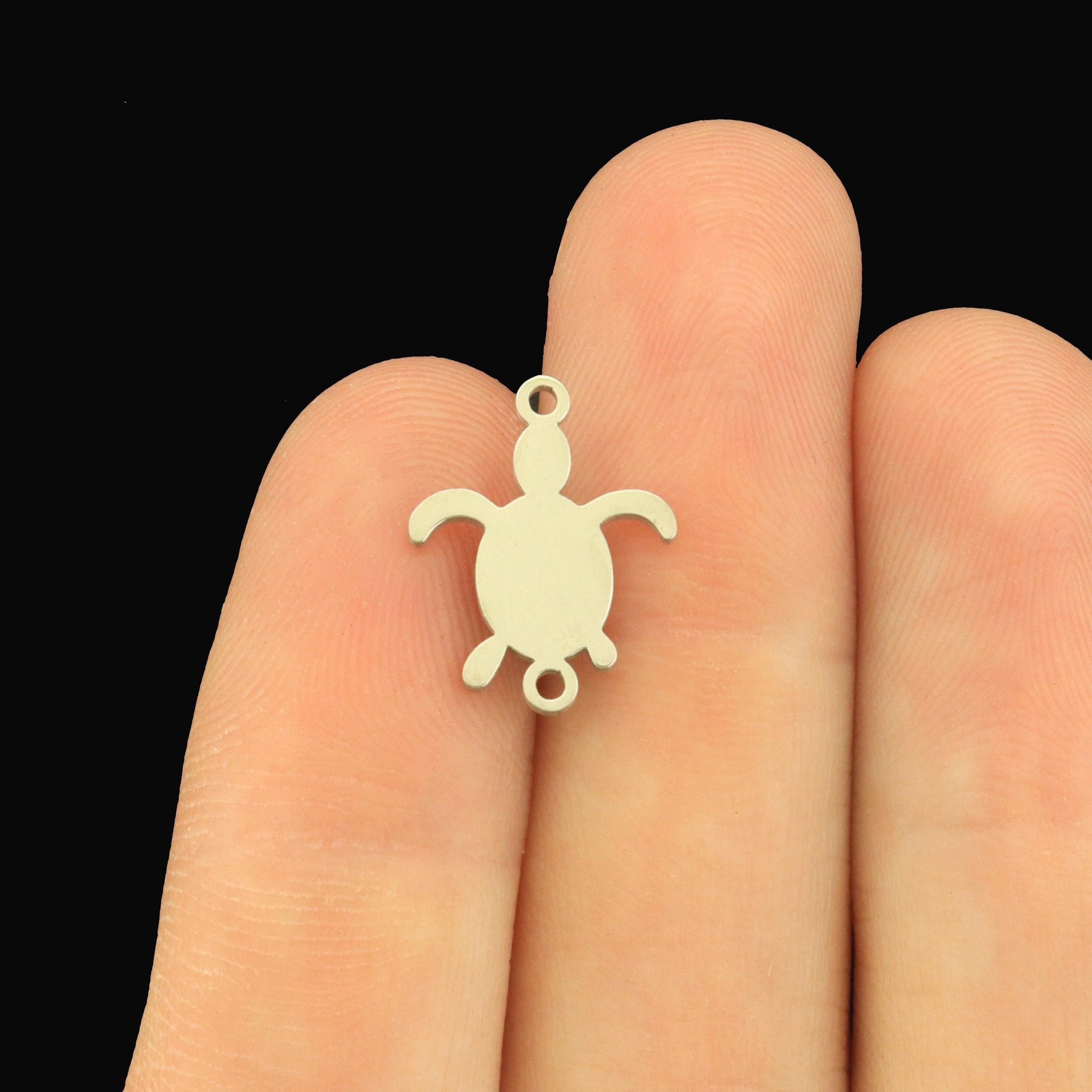 2 Turtle Connector Stainless Steel Charms - 2 Sided - Choose Your Tone!