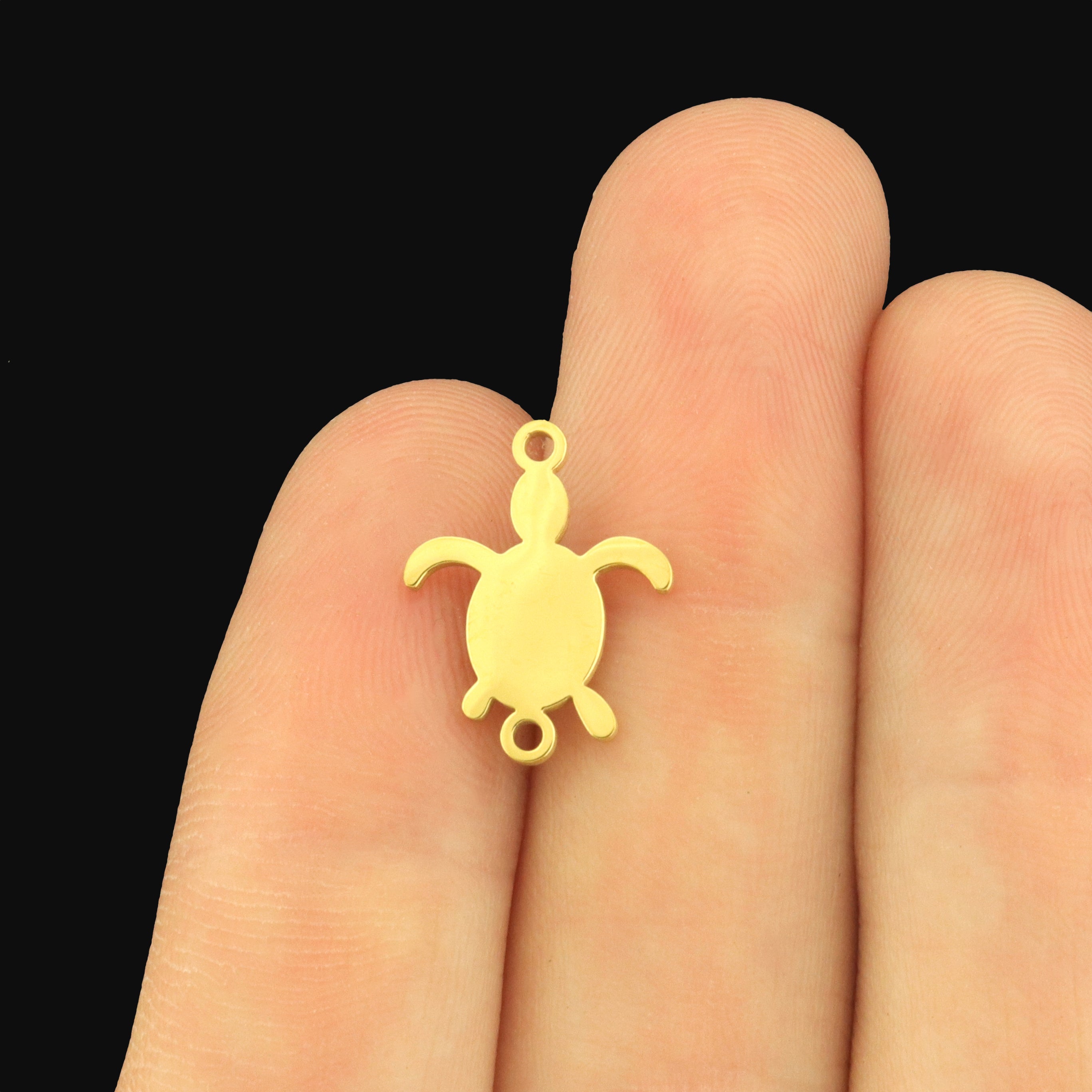 2 Turtle Connector Stainless Steel Charms - 2 Sided - Choose Your Tone!