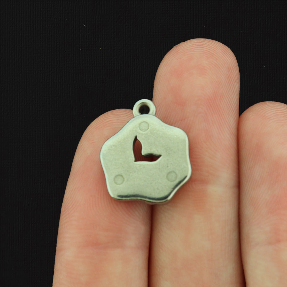 2 Whale Tail Disc Silver Tone Titanium Steel Charms - SC287